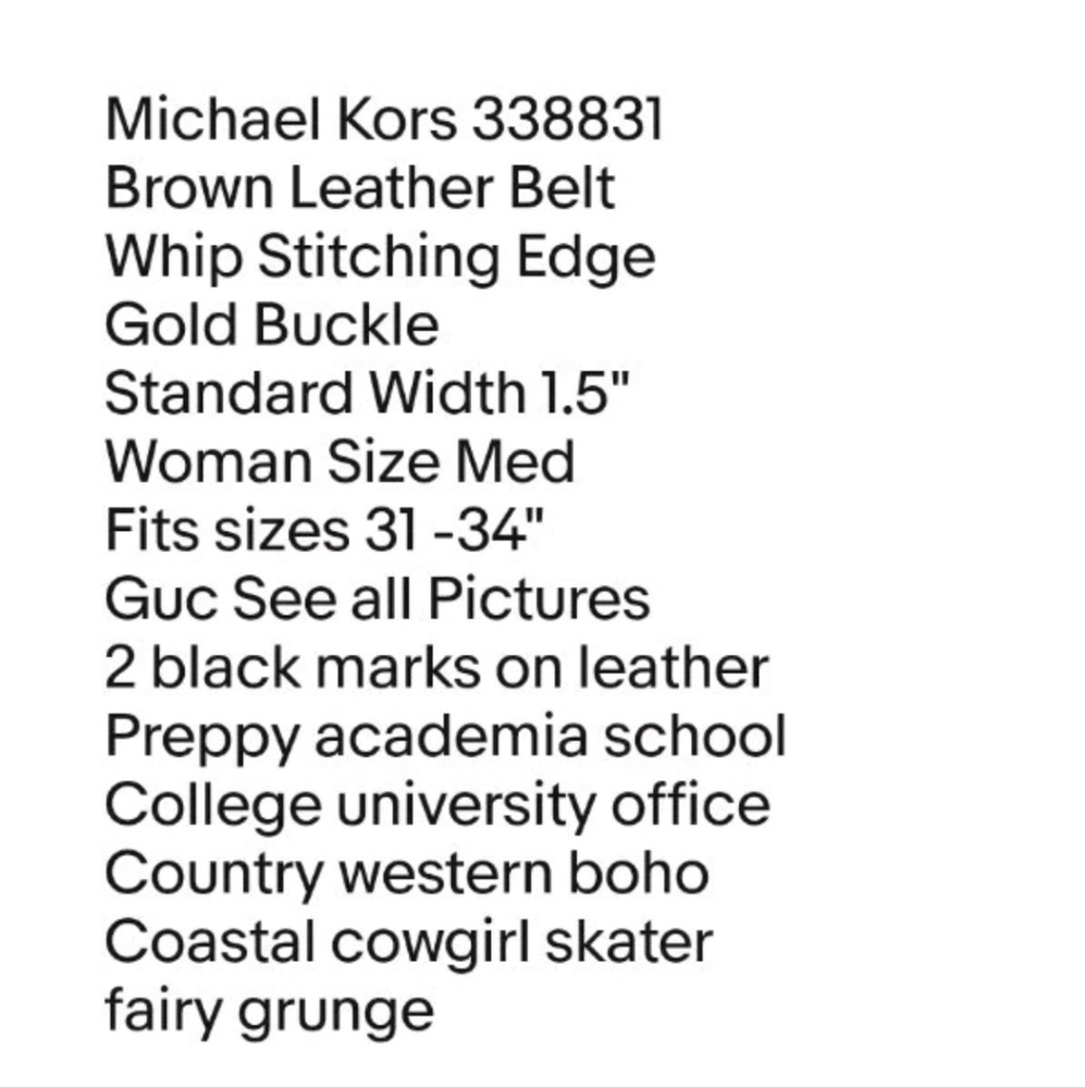 Michael Kors Brown Leather Belt Woman Med 31-34 Gold Buckle Preppy Western Boho - Picture 12 of 13